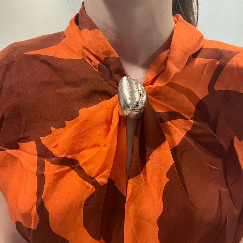 Johanna Ortiz Orange and Brown Abstract Floral Maxi Dress - Picture 12 of 14